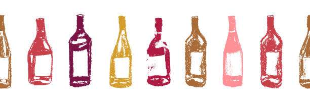 ilustrações de stock, clip art, desenhos animados e ícones de wine bottles pattern seamless and wine border design. - garrafa de vinho