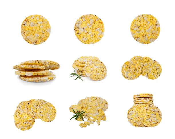 istock Puffed Corn Cake Isolated, Corn Diet Bread with Fragrant Herbs and Spices, Waffle with Corns, Rice, Cereal Snack 2164032833