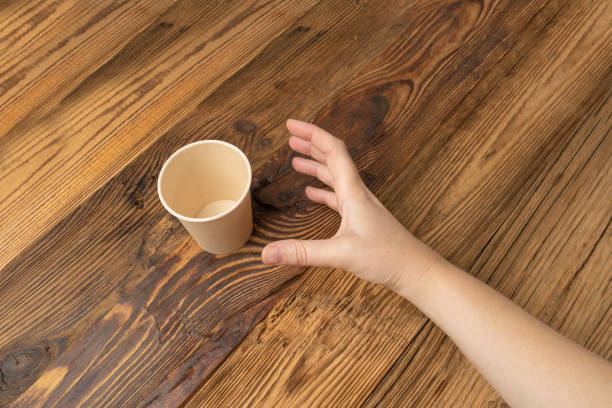 istock Hand Grabs Cup, Hands Reaching Empty Paper Cup, Coffee Mug, Cardboard Teacup, Hot Beverage Mockup 2164032896