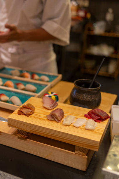 istock Chef is making Japanese Omakase in the restaurant 2164034208