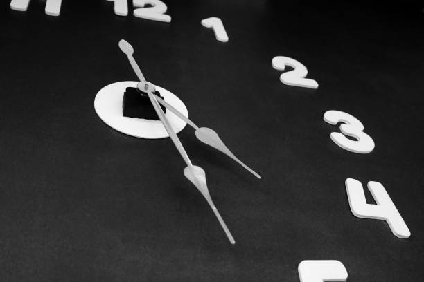 istock wall clock with white numbers and black background, time management 2164034600