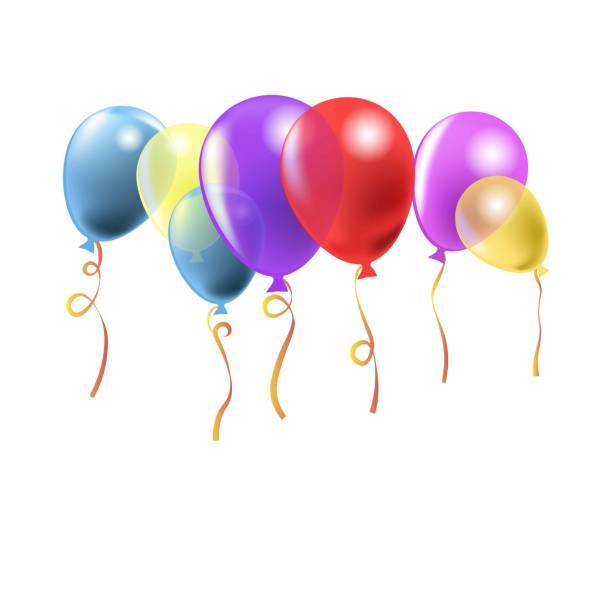 istock Glossy balloons with curli ribbons fly in air 2164037112