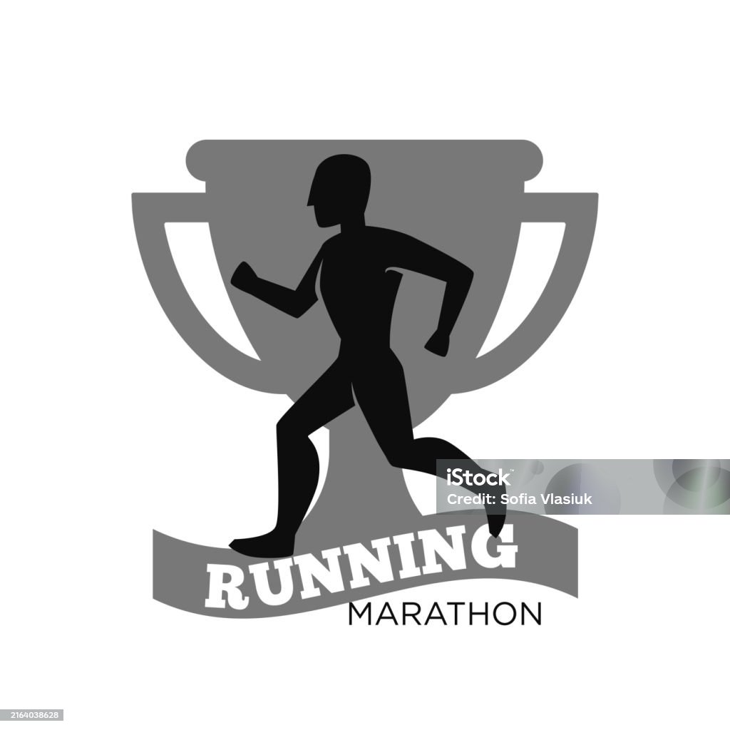 Trophy Inscriptions Running Trophy Cup Silhouette Isolated On White With Running Athlete Stock ...