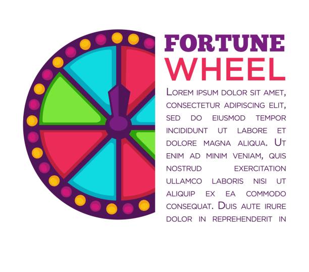 istock Fortune wheel with colorful lamps on promotional poster with text 2164038728