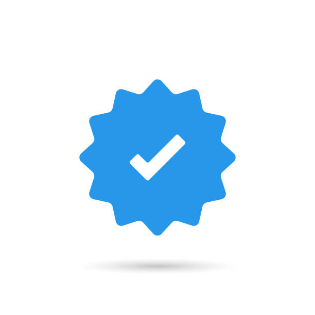 istock Flat blue verified social media account icon. Approved profile sign symbol. Tick in rounded corners star icon. Check mark amblem safety person in web. 2164046301