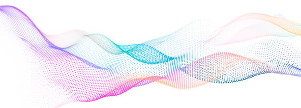 Colorful wave of streaming particles on a white background. Abstract background with dynamic elements of waves. 3d