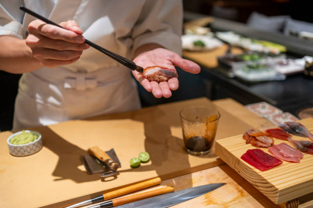 istock Chef is making Japanese Omakase in the restaurant 2164047304