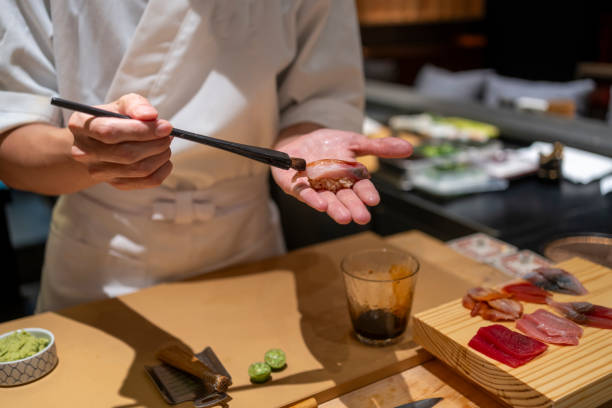 istock Chef is making Japanese Omakase in the restaurant 2164047361