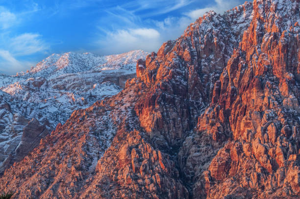 Winter landscape at sunrise of the Wilson Cliffs, Red Rock Canyon, Las Vegas, Nevada, USA