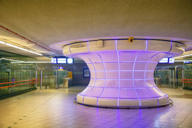 The interior of the Blaak metro station in Rotterdam, Netherlands
