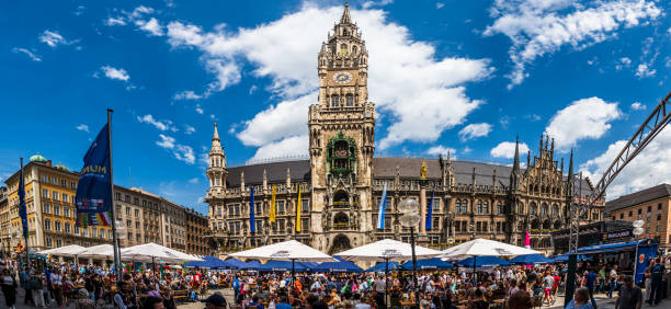 Munich, Germany - June 8: famous new town hall at the marienplatz of munich on June 8, 2024