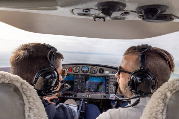 istock Pilots Flying Light Aircraft Over Countryside 2164061224