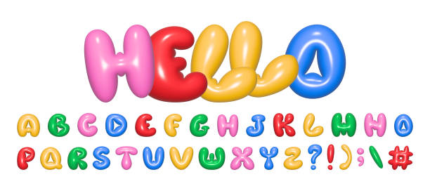 istock Baloon 3D multicolored Bubble font in Y2K style. Realistic vector illustration of a playful design inspired by 90s blown up letters. 2164061973