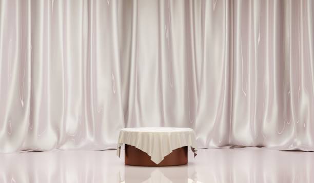 istock Cloth podium, curtain, circle stage, circle base, showroom, 3D illustration 2164063420