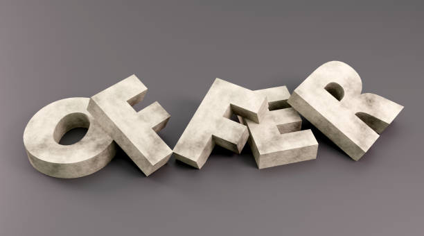 Luxury inscription offer on grey podium, soft light, smooth background, 3d render illustration
