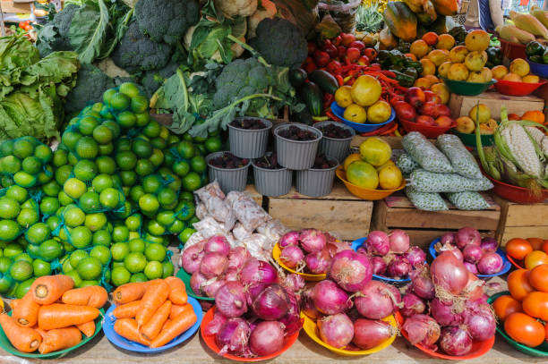 istock Market stall with fruits and vegetables 2164065022