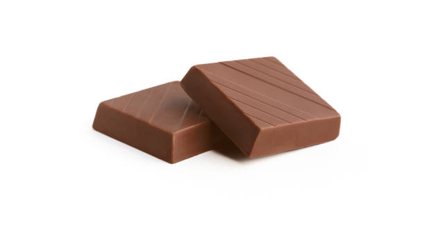 istock Milk chocolate pieces on a white background 2164070455