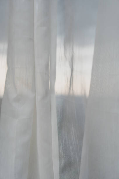 istock Front view of a room window with white curtains. 2164072377
