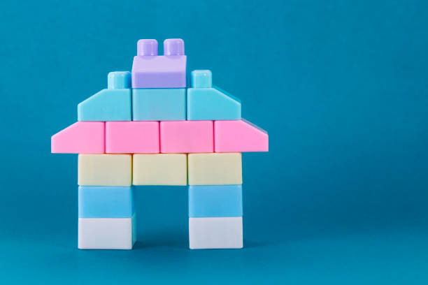 Colorful house of plastic puzzle blocks