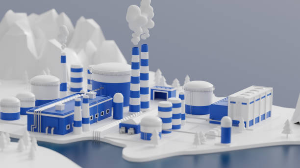 istock Power plant at abstract landscape, abstract low polygonal 3d model 2164080809