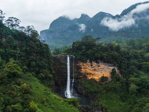 Aerial view of awe-inspiring waterfall  on Sri Lanka