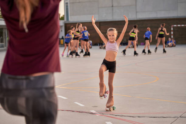 istock Happy active girl coping exercising after instructor 2164086325