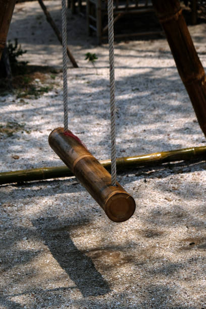 wooden swing on the sandy beach