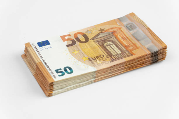 istock Stack of 50-Euro Banknotes on white background 2164090085