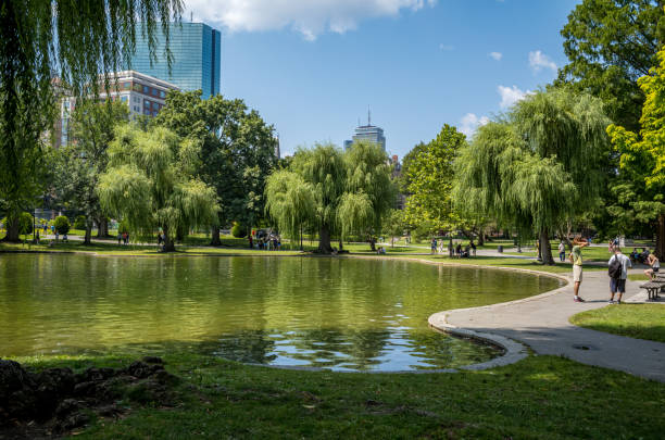 Scenes of the Boston, Public Garden in Bsoton, MA.  The Boston Public Garden was the first botanical public garden in America.  Opened in 1837, the garden covers 24 acres and includes a pond with Swan boats and many formal plantings throughout.  Mostly flat, the garden is designed in the style of an English landscape garden.