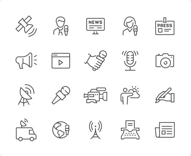 illustrations, cliparts, dessins animés et icônes de ensemble d’icônes du journalisme. épaisseur de trait modifiable. icônes parfaites au pixel près. - média