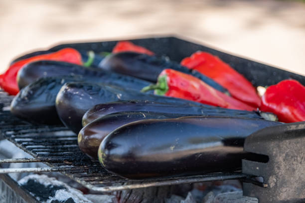 Roasted eggplants on a traditional Turkish barbecue