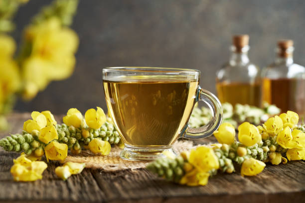 istock Mullein or Verbascum tea in a transparent glass cup 2164101951