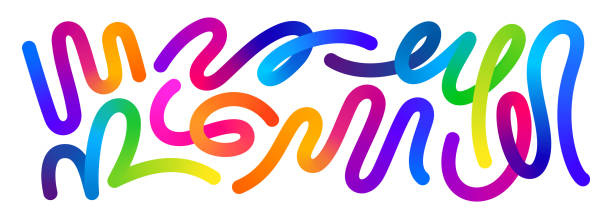 illustrations, cliparts, dessins animés et icônes de ensemble de formes dégradées de couleurs abstraites. graphique vectoriel avec des lignes ondulées aux couleurs de l’arc-en-ciel. motif de vague fluide coloré. éléments de design ondulés - ligne sinueuse