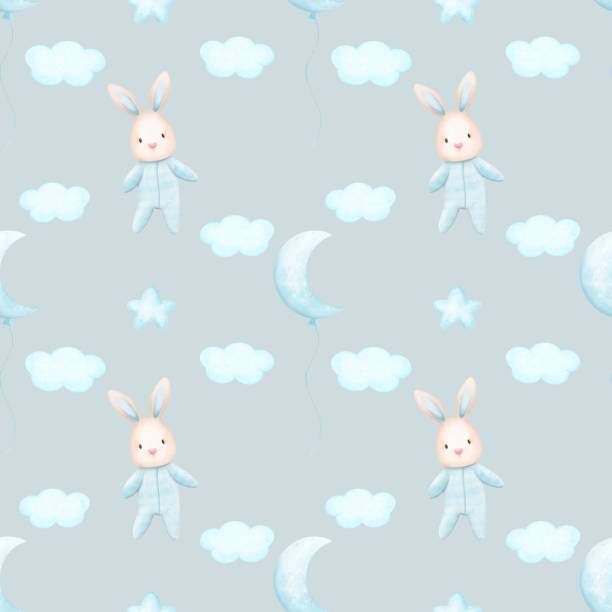 istock Seamless pattern cute bunnies.Watercolor hand drawn color children's illustration, print with cute bunnies.Kids print.Baby collection.boy or girl,for baby shower.Children’s decorations. 2164105913
