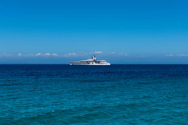 A big white yacht moored on the Ioanian sea, Greece.