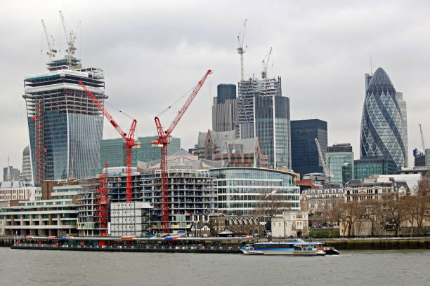 Skyscrapers Construction Site in City of London United Kingdom Winter Day Cityscape
