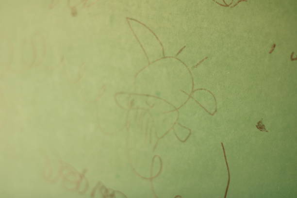 Child's Drawings on a Green Chalkboard