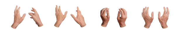 istock Both two hands reaching, touching, holding and taking something invisible, set isolated on white 2164120718