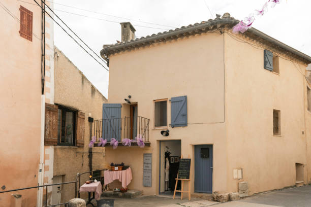 Valensole, France - June 25, 2024: Street scene in the small medieval village known for lavender production in Provence, Europe