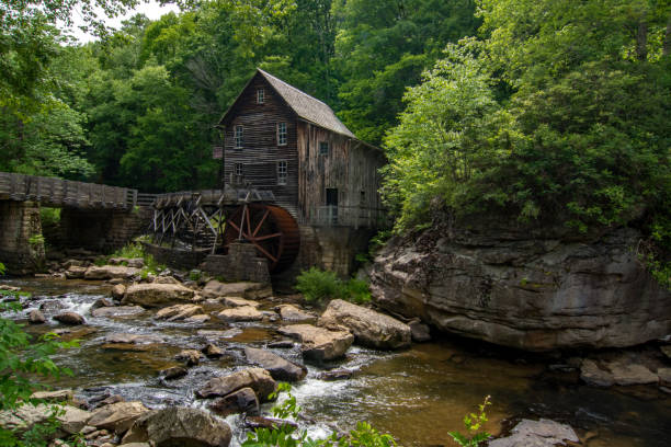 istock Babcock State Park - Grist Mill Ultra Wide Angle View Across Creek 2164131422