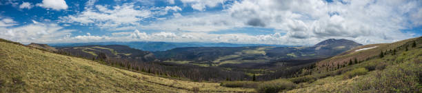 istock Mountain tundra panorama overlooking forest valley 2164131843