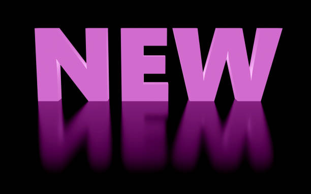 Luxury glowing inscription new on black podium, soft light, front view smooth background, 3d rendering