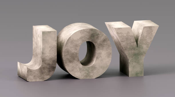 istock Luxury concrete inscription Joy on grey podium, soft light, smooth background, 3d rendering 2164134816