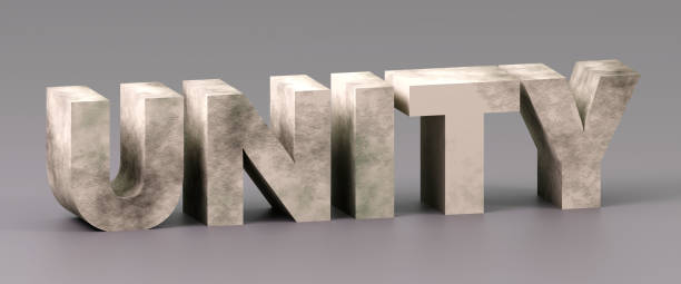 istock Luxury concrete sign unity on grey podium, soft light, smooth background, 3d rendering 2164134822