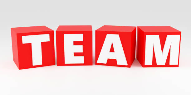 istock Luxury Red cubes or boxes inscription team on grey podium, soft light, smooth background, 3d rendering 2164134861