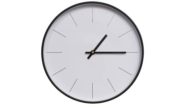 Minimalist Black and White Wall Clock on White background - Perfect for Time Management and Scheduling Concepts - 13.15, 01.15