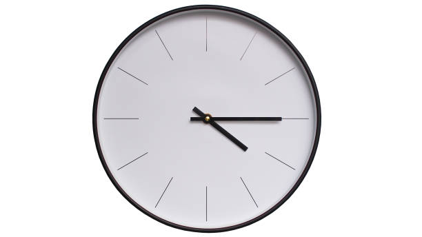 Minimalist Black and White Wall Clock on White background - Perfect for Time Management and Scheduling Concepts - 16.15  / 04.15
