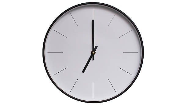 istock Minimalist Black and White Wall Clock on White background - Perfect for Time Management and Scheduling Concepts - 19.00/07.00 2164135916
