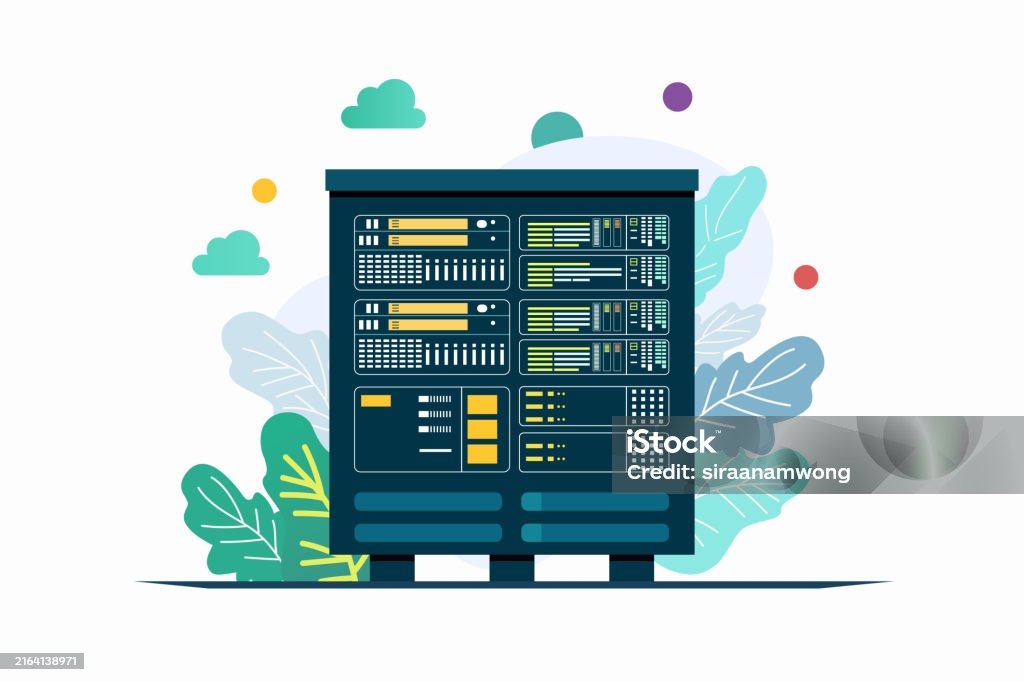 Server Background Vector Huge Server Rack With Leaf Background Stock Illustration - Download ...