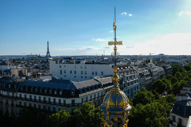 istock Paris cityscape Eiffel tower aerial view 2164139679